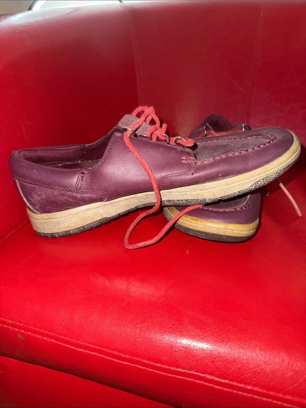 Nike Men's Leather Boat Shoes in Plum with Red Laces